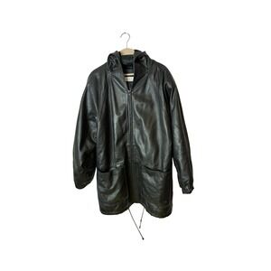 Vintage Paris Sports Club sz medium mens full zip hooded leather jacket.coat 90s